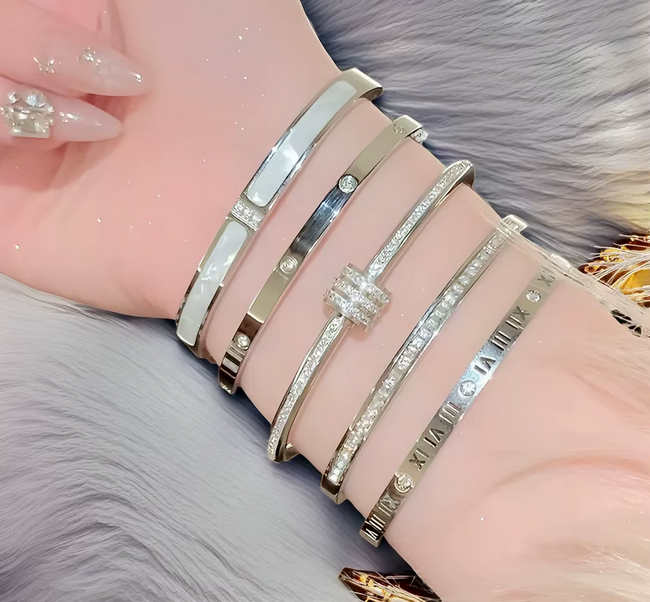 prestige brazaletes - Set 5 Brazaletes Dorados Estilo Lujo ✨ Acero Inoxidable Premium💎